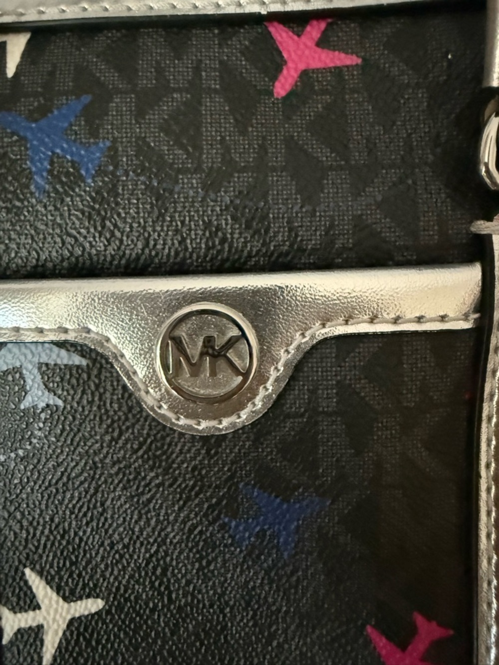 Michael Kors Black Plane-Print Small Duffle Crossbody with Silver Trim - Picture 6 of 6